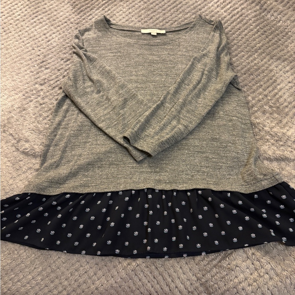 Gray and navy Ruffle Hem Top